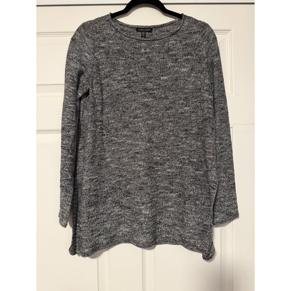 Eileen Fisher Peruvian Organic Cotton Knit Slub Top Capsule Rolled Neck Sweater